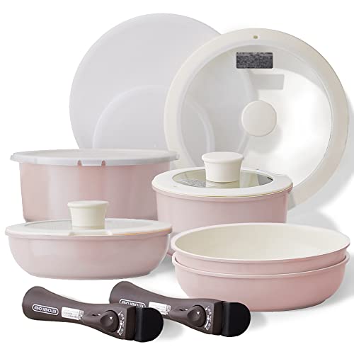 アイリスオーヤマ セラミックカラーパン 取っ手の取れるフライパン 13点セット サッと火が通る熱伝導性フライパンセット 時短でふっくら