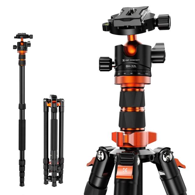 K＆FConcept カメラ三脚 3段中心軸 一眼レフ 198cm 5段階伸縮 三脚一脚 自由雲台 360度回転 軽量 アルミ コンパクト収納 クイックシュー