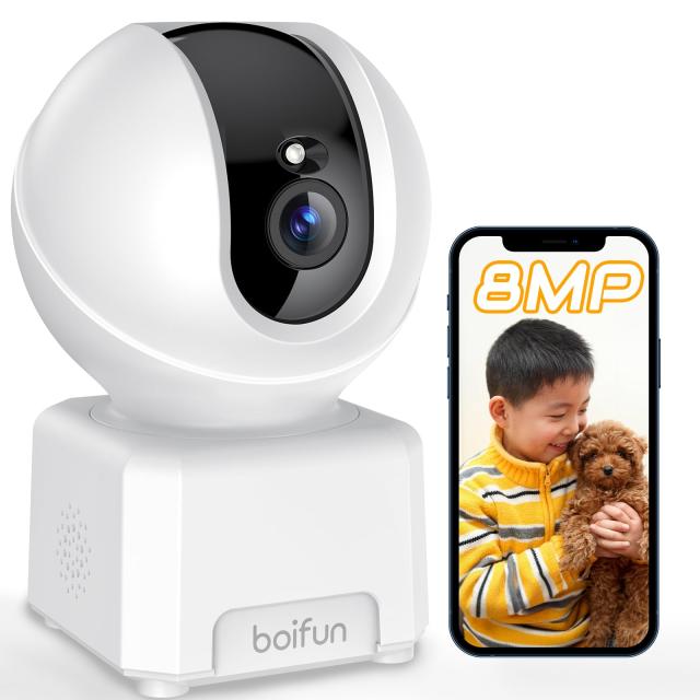 【最新・4Ｋ800万画素・2.4G＆5GWiFi両対応】ペットカメラ BOIFUN 監視防犯カメラ 全日録画 見守りカメラ 室内用 AI知能ホームカメラ スマ