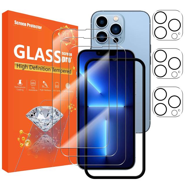 seninhi [3+3Pack] for iphone 13 Pro 6.1inch Screen Protector 3Pack + Camera Lens Protector 3Pack, Tempered Glass Screen Protecto