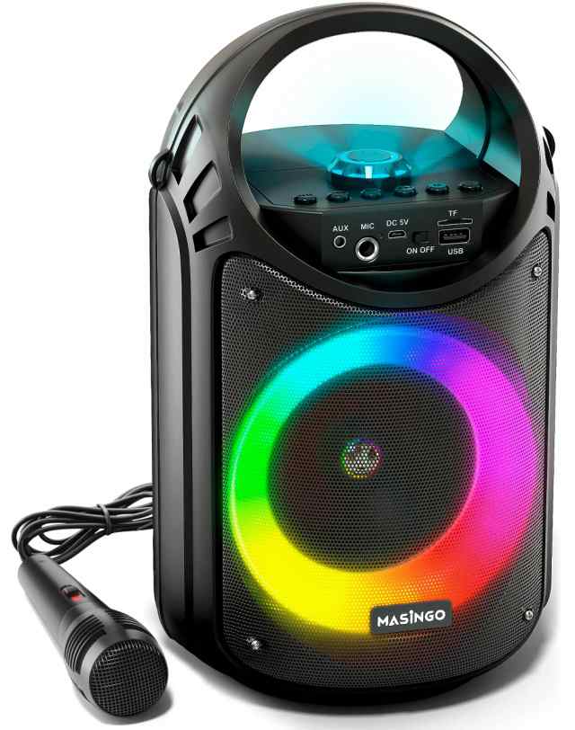 MASINGO 新しい Bluetooth カラオケマシン 大人と子供用 有線カラオケマイク 1 個付き - PA ポータブルスピーカーシステム LED パーティ