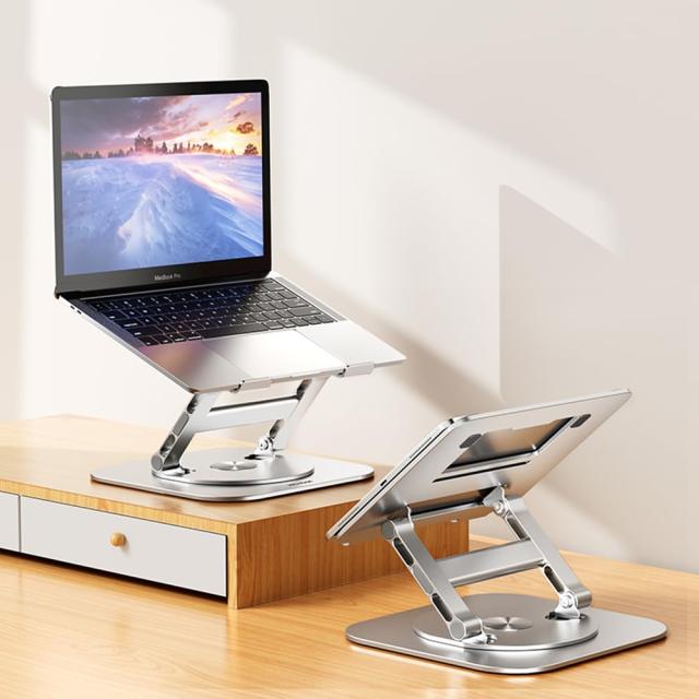 強化型ノート パソコン スタンド PCスタンド 折りたたみ式 360°回転 角度/高さ無段階調節 人間工学 安定感 放熱 姿勢改善 アルミ合金製