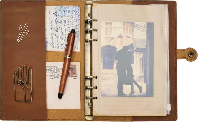 ROTERDON システム手帳 本革 ノートA5 サイズ スタンダード カバー レザー 手縫い 手作り オリジナル 3色 ノート メモ帳 カード収納 ビジ