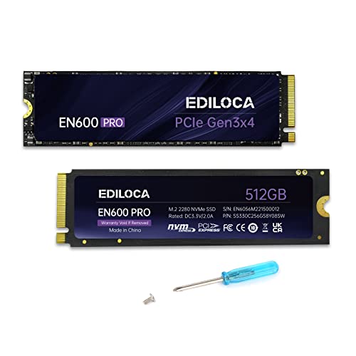Ediloca EN600 PRO SSD 512GB PCle 3.0x4 NVMe M.2 2280 最大読込: 3200MB/s 最大書込：2800MB/s 内蔵SSD SLC キャッシュ 3D NAND TLC グ