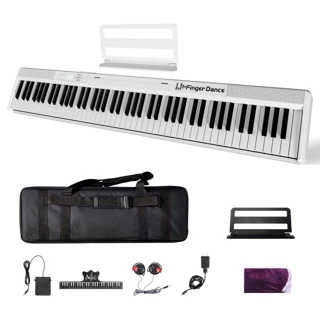 電子ピアノ 88鍵盤 半配重さキーボード midi＆Bluetoothがサポート イヤホン付き ペダル付き ダプルキーボード 軽量 初心者 大人 (フル, の通販は