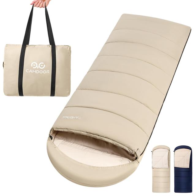CAMDOOR【人工ダウン・30秒収納】寝袋 冬用 ダウン シュラフ 封筒型 ナイロン 320T防水耐裂 1.8kg 2.2kg キャンプ 寝袋 コンパクト -15℃