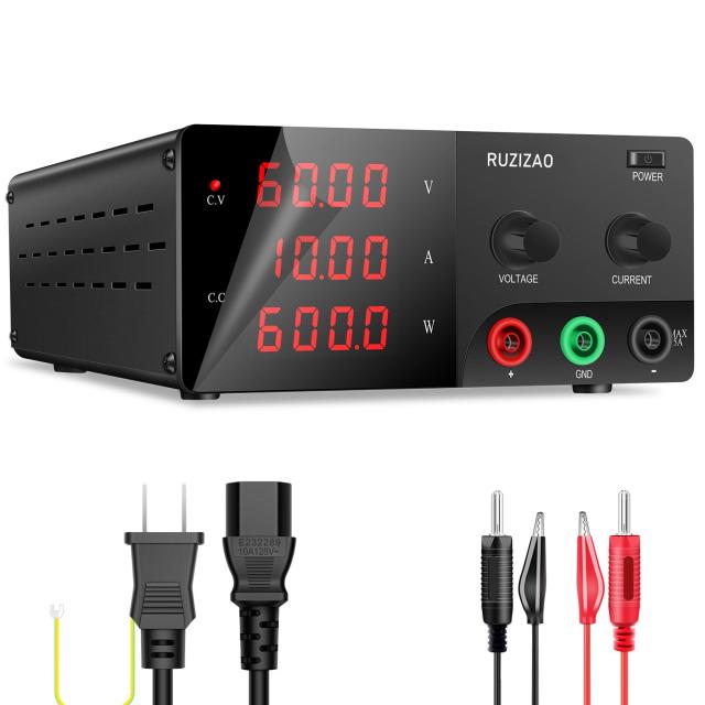 RUZIZAO直流安定化電源(0~60V 0~10A) 600W大電力安定化電源 可変DCスイッチング電源エンコーダ調整 LED 4桁電流 電圧 電力表示 デスクト