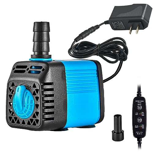 LAPONDアップグレード版160 GPH水中ポンプ、タイマー付き（600L/H、12V、7W）、最大揚程1.6m、水耕栽培用ポンプ、循環ポンプ、2つのノズの通販は
