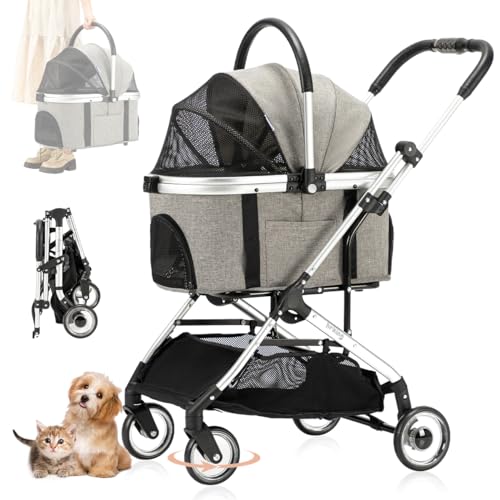 LPOTIUS アルミ軽量 ペットカート 分離型 折りたたみ ペットバギー 3WAYモデル 多機能 対面式 犬用カート 4輪 前輪360°回転 後輪ブレー