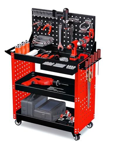 MIMIER ツールワゴン ツールカート 工具ワゴン 工具カート 3段 キャスター付 ドライバーホール メッシュパネル 側面プレート 耐荷重195KG 14,998円