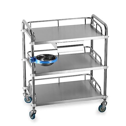Tappros 医療用ワゴン クリニックワゴン 回診車 介護用ワゴン 医療カート キャスター付き 3段 耐荷重100KG 360°回転ステンレス ダートバ