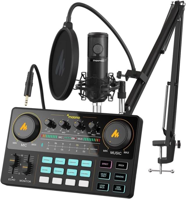 MAONO オーディオミキサー オーディオインターフェース Mixer ポッドキャストステレオミキサー 3.5mmオーディオインターフェース ポータ