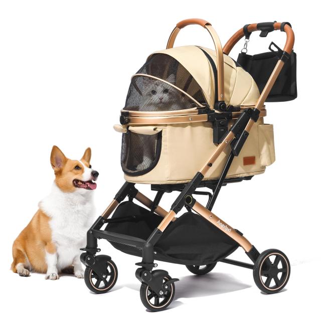 Angelpet ペットカート 分離型 猫 犬用 バギー いぬ用 4輪 カーキ Angelpet ペットカート 分離型 猫 犬用 バギー いぬ用 4輪 前輪360