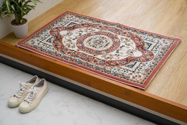 イケヒコ マット 玄関 屋内 屋外 輸入 ロザリオ ローズ 約60×90cm 長方形 トルコ製 ウィルトン織り クラシカル エレガンス 立体感 抗菌の通販は