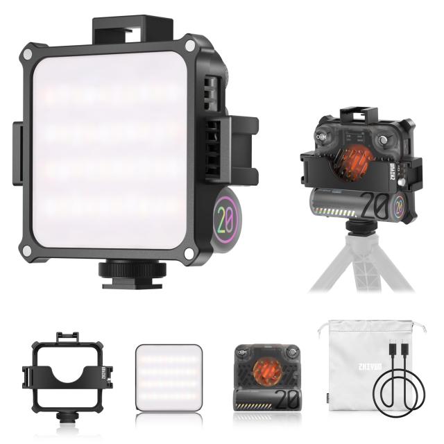 ZHIYUN FIVERAY M20 20W LED ビデオライト 小型 撮影用 2700K-6500K 無段階調光 充電式 手持ち照明ライト 自撮り撮影 YouTube 生放送 ビ