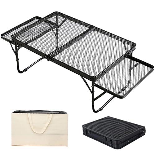 キャンプテーブル アウトドアテーブル メッシュテーブル ミニテーブル サイドテーブル付き ローテーブル 折畳テーブル 焚き火テーブル 携