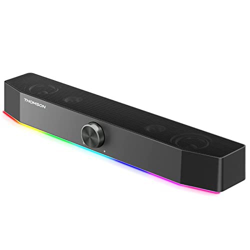THOMSON pcスピーカー 10W（5W*2） ゲーミングスピーカー bluetooth5.0 有線USB給電式 LEDライト付き 多機能ノブ付き PC/パソコン/スマホの通販は