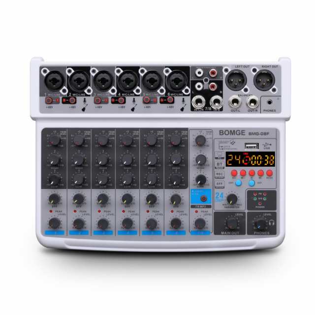 BOMGE 8 channel mini audio mixer Line Mixer ，DC 5V，with MP3 PlayerBluetooth U disk 48V24DSP effects USB recording Ideal fo