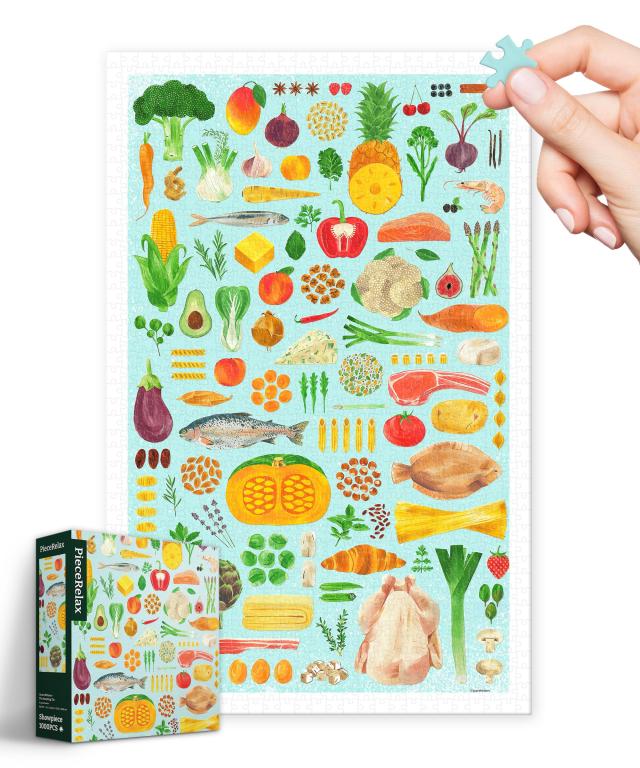 ピースリラックス(PieceRelax) 1000ピース プラ製ジグソーパズル【Grace Helmer＿色々な食材】(38X59cm)大人向け難しい 破片なし カチっ