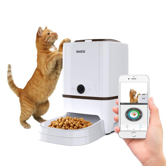 Iseebiz 自動給餌器 猫 犬 自動餌やり機 ペット 1日6食 定時定量 5L大容量 2way給電 餌やり機 スマホ遠隔操作 アプリ対応 給餌器 カメラ