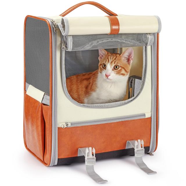 Octantis 猫 キャリー バッグ 猫用 小型犬用 リュック【 10KG耐荷・大容量・メッシュ窓3つ・通気性 折り畳み 猫 キャリー 中敷とリード付の通販は