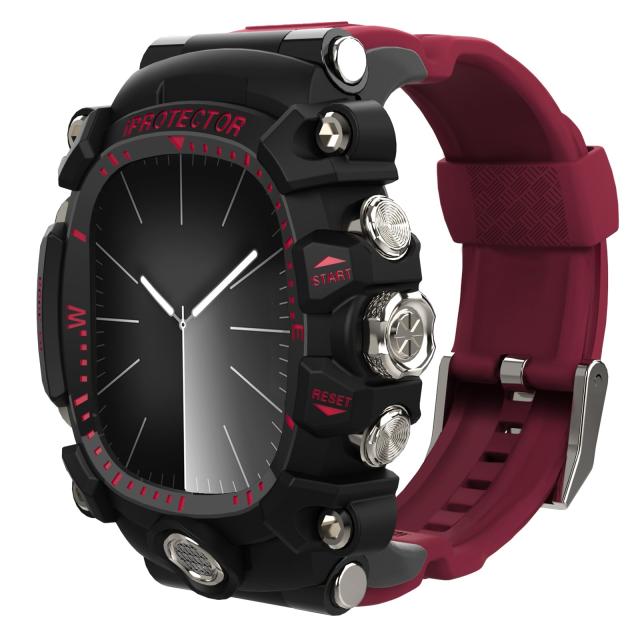 YiMingSun iG-3000 改良された時計ケース、Apple Watch 9 8 7 45mm 6 44mm メンズケース、保護カバー付き 丈夫なシリコンバンド保護ケー