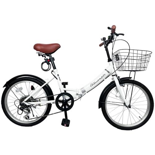 TOMONAU 折り畳み自転車 20インチ 折りたたみ自転車 6段変速 カゴ ワイヤー錠 ライト付き 通勤 通学 街乗 前後泥除け装備 ハンドルの高さ