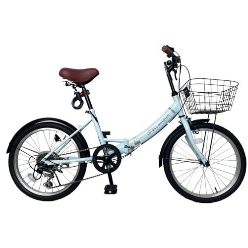 TOMONAU 折り畳み自転車 20インチ 折りたたみ自転車 6段変速 カゴ ワイヤー錠 ライト付き 通勤 通学 街乗 前後泥除け装備 ハンドルの高さ
