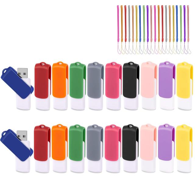 EASTBULL USBメモリ 8GB 20個セット フラッシュドライブ USB2.0 フラッシュメモリー 360°ギャップレス回転式 ストラップ付き Windows PC