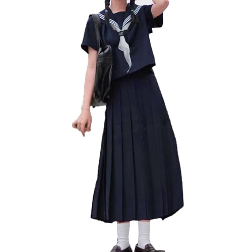 [City Sea Sky] セーラー服 コスプレ 長袖 5xl 女子制服 半袖 紺色 4点セット セーラー服 大きいサイズ ロングスカート 女子高生 可愛い