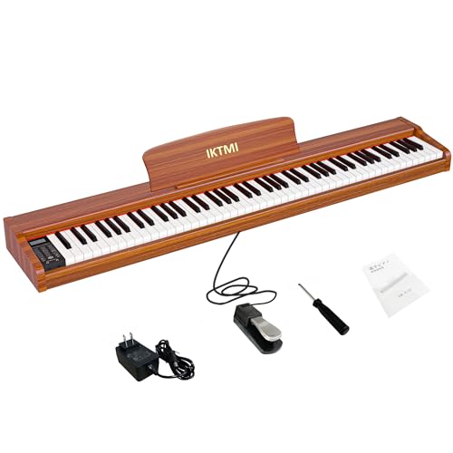 IKTMI 木製 電子ピアノ 88鍵盤 電子 ピアノ 88鍵 携帯 Piano ポータブルピアノ 初心者 子供 MIDI対応 ミニ 持ち運び ペダル付き (オレン