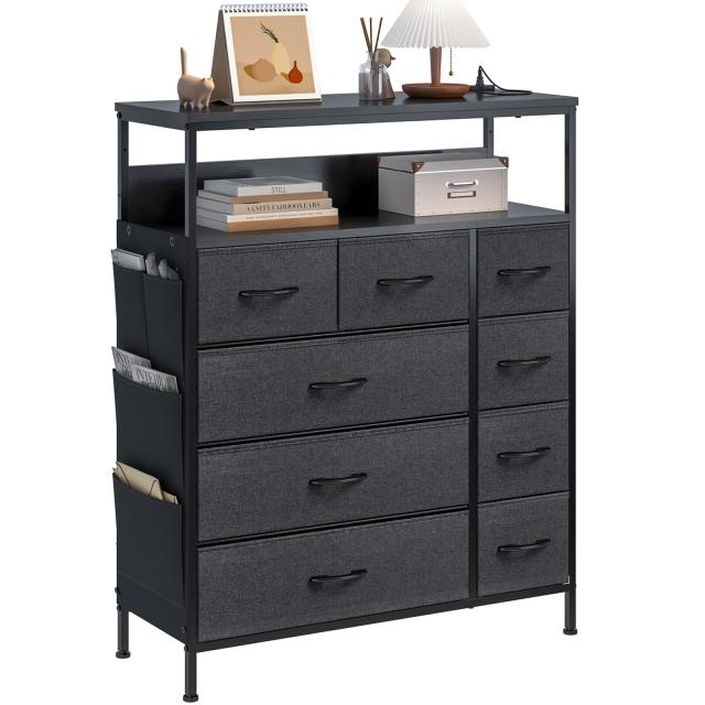 2口コンセント＆2段棚 チェスト タンス 側面収納ポケット 衣装ケース 収納棚 洋服 衣類 収納 箪笥 おしゃれ キャビネット ハイチェスト リの通販は