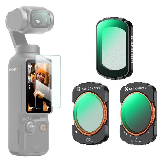 K＆F Concept DJI OSMO Pocket 3用磁気式フィルター CPL+1/4ブラックミスト+ND2-32 ソフト効果 コントラスト強調 反射除去 減光量調整 28