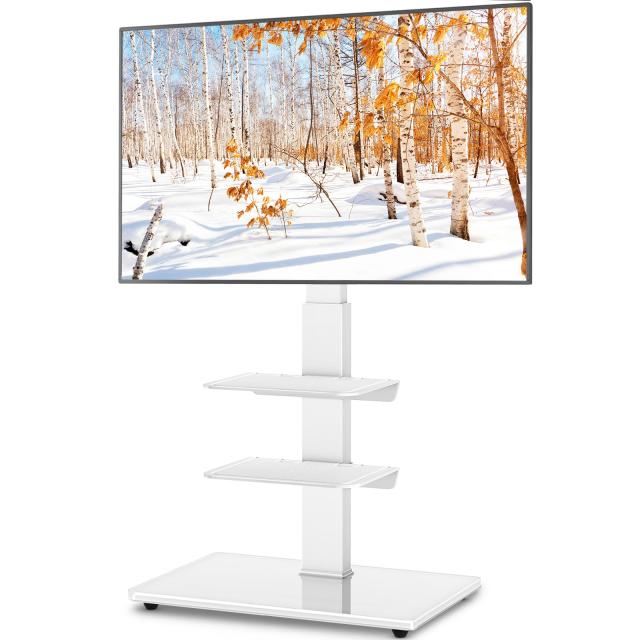 Rfiver テレビスタンド tvスタンド テレビスタンドロータイプ 32-70インチ対応 3段 高さ調整可能 ラック左右回転30° 強化ガラス 耐荷重5