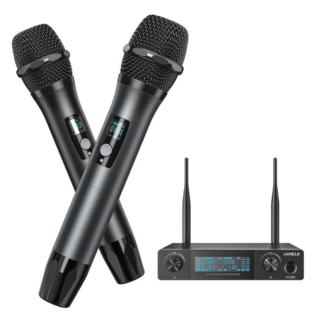 JAMELO ワイヤレスマイク 金属デュアルUHF ダイナミックマイク コードレス 6.35mmオーディオケーブル付き ハンドヘルドマイク システム(U