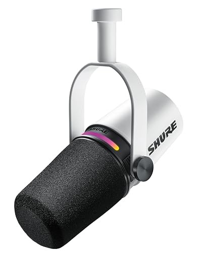 SHURE シュア MV7+ ポッドキャストマイクロホン ホワイト MV7+-W : OBS 認証 ダイナミックマイク カーディオイド 単一指向性 USB-C XLR