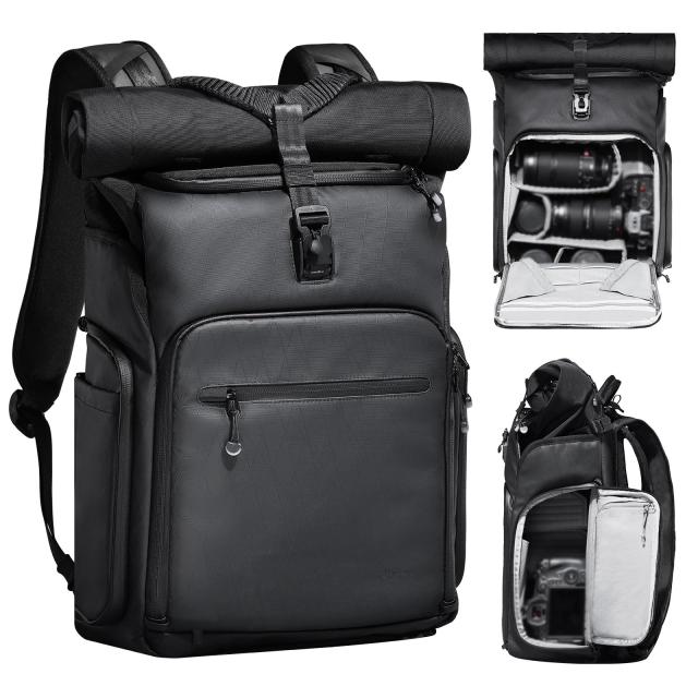 [VIJIM] Ulanzi BT01 カメラバッグ 撮影用パックバッグ 大容量 25L 拡張可能 ロールトップ設計 仕切り調整可 サイドアクセス 撥水加工 一
