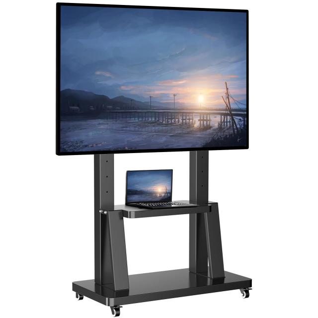 ORMGZIN 大型移動式テレビ台 棚板付き キャスター付き360°回転 tvスタンド 32〜100インチテレビ対応 高さ調整可能 耐荷重80 kg VESA900X