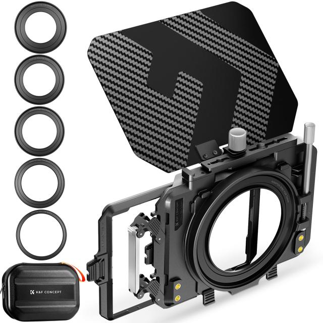 K＆F Concept ミニマットボックス 4x5.65インチ Mini Matte Box カーボンファイバー製 67mm/72mm/77mm/82mm/95mmのアダプターリング付き 2