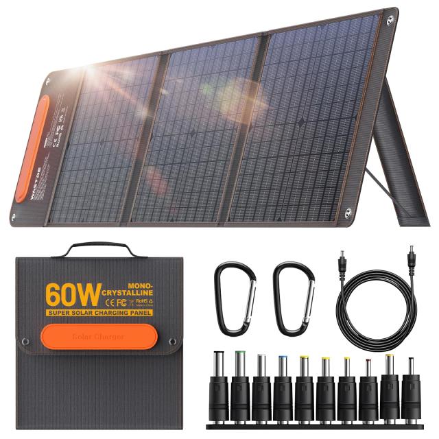 Solar Panelsソーラーパネル 60W 3USBポート出力 PD45W 急速充電 ソーラーチャージャー 高性能単結晶 18VDC 26％高交換効率 オートリトラ