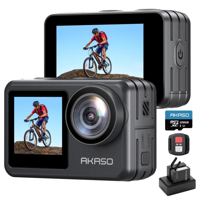 AKASO Brave 7 LE アクションカメラ 4K 20MP 128GBメモリカード付き IPX7本機防水 40M防水(防水ケース付属) 六軸手ぶれ補正 外部マイク対