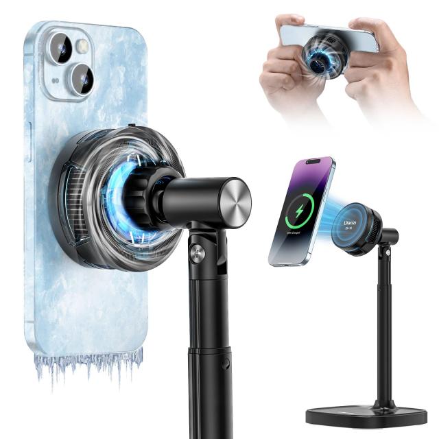 Ulanzi 3 in 1 スマホ スタンドセット 卓上 ワイヤレス充電 スマホ冷却ファン付き 急速冷却 Magasfeスタンド 携帯スタンド 磁気マグネッ