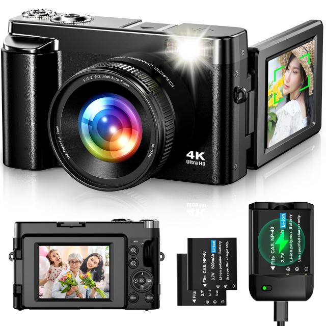 Oiadek デジタルカメラ 4K 4800万画素 デジカメ バッテリー充電器付き オートフォーカス機能 180度回転可能ディスプレイ 16倍ズーム 手振