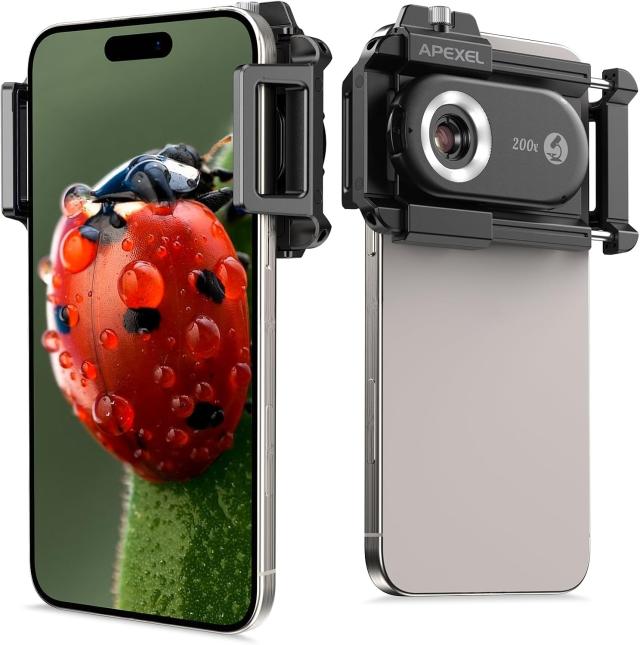 APEXEL 顕微鏡 スマホ顕微鏡 200倍ポケット顕微鏡 CPLフィルター付き マルチ撮影補充照明ライト付き 使用簡単ストレッチアダプター デジ