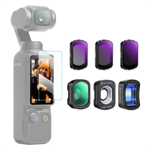 K＆F Concept DJI OSMO Pocket 3用 レンズフィルターセット 1.2xレンズ+10倍率マクロレンズ+広角レンズ+ND8+ND32+ND128 磁気着脱式 装着便