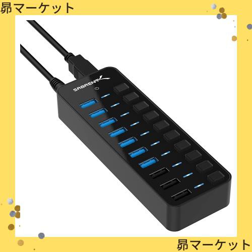 SABRENT usbハブ電源付き 12V/5A電源アダプタ 3.2 Gen 1、スマート充電ポート3個を含む10ポート60W（LED電源スイッチ搭載）SuperSpeed 5Gの通販は