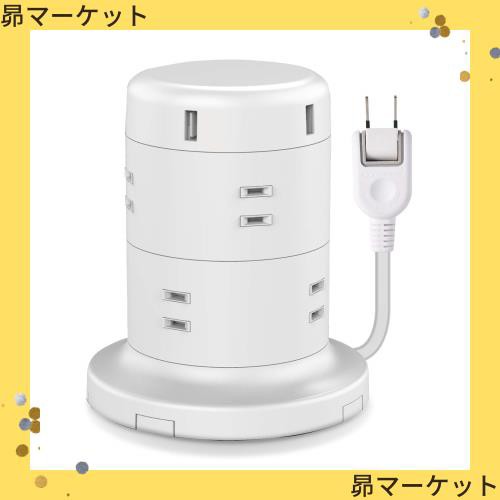 エレコム 電源タップ タワー型 延長コード [ 8個口 ＆ USB×5ポート ] 固定パーツ付 雷ガード ほこりシャッター 2m ホワイト ECT-0620WHの通販は