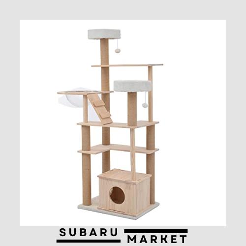 OSJ キャットタワー 猫タワー ペットハウス ペット用品 天然木製 宇宙船付き 麻紐支柱 爪とぎ おもちゃ付き 安定感 隠れ家 上りやすい はの通販は
