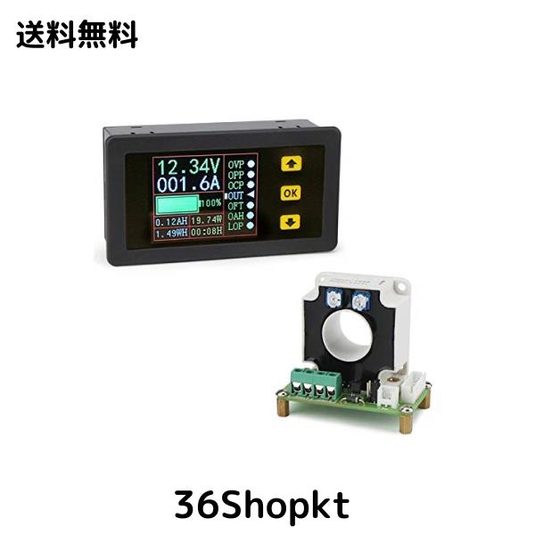 WINGONEER DC電流計、デジタルDCマルチメータ0-90V 100A電圧計電流計電流アンプ電力ワット容量時間計LCD画面ホールセンサー付きバッテリ