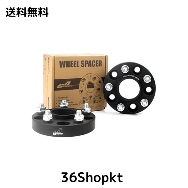 GAsupply 鍛造ワイドトレッドスペーサー PCD114.3 5H 内径60.1 M12XP1.5 厚さ25mm ワイトレハブリング一体 マットブラック【2枚セット】